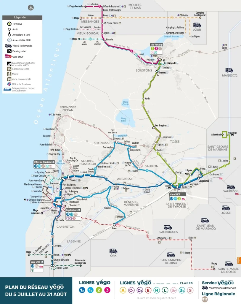 Plan du réseau Yégo été 2025