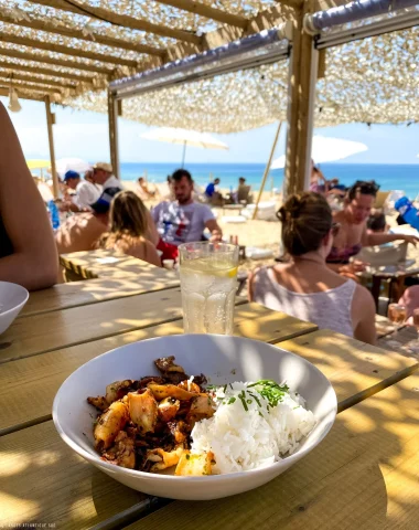 Repas dans une cabane de plage dans les Landes