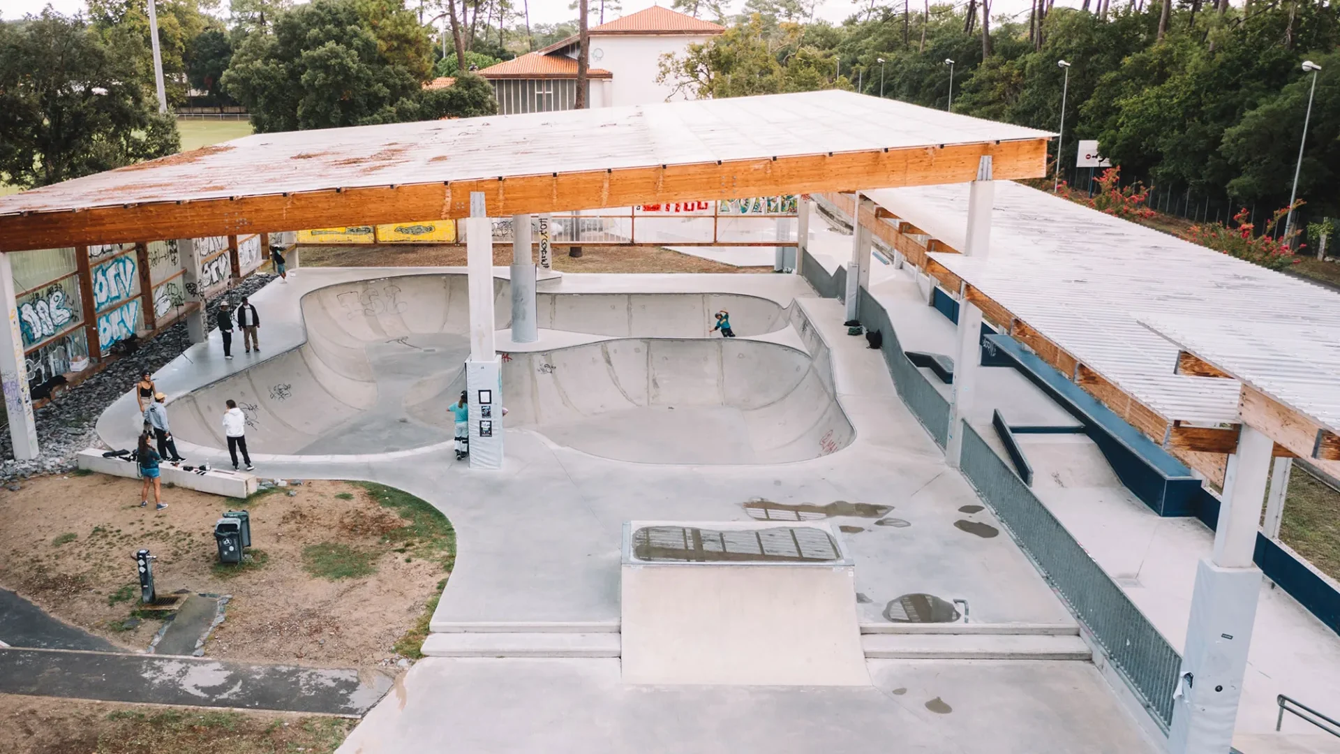 Vue aérienne du skatepark de Capbreton.